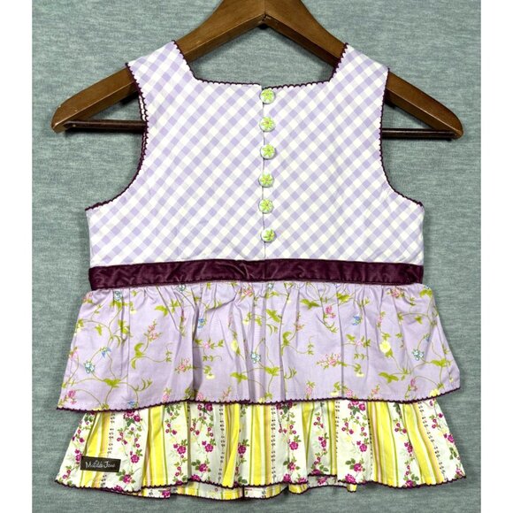 Matilda Jane Girls Sz 8‎ Floral Sleeveless Peplum Prudence Gingham Ruffle - Picture 5 of 7